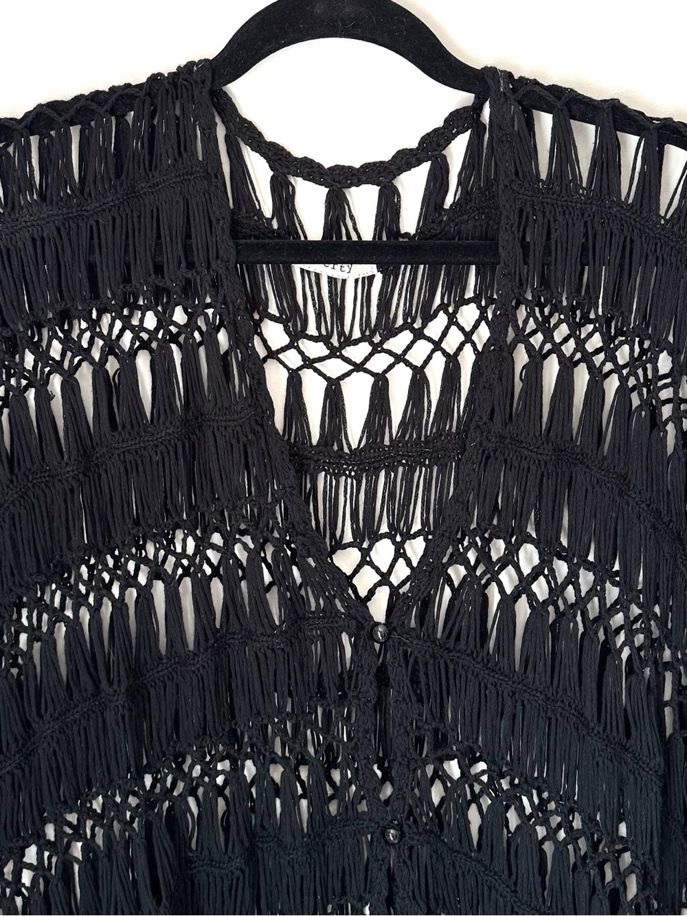 Verty Black Crochet and fringe poncho top - Picture 3 of 7
